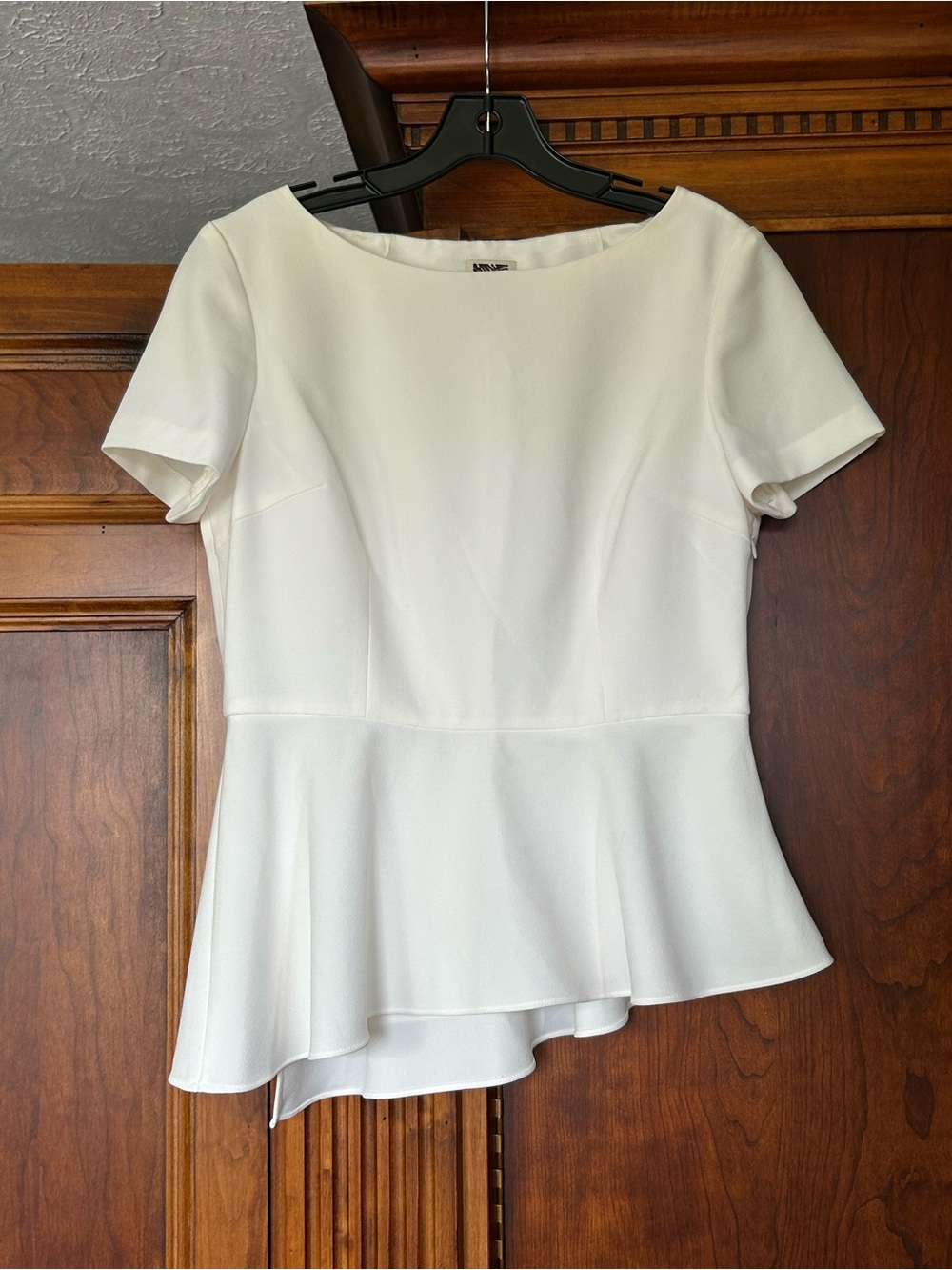 Anne Klein Ivory Asymmetrical Peplum Short-Sleeve Top